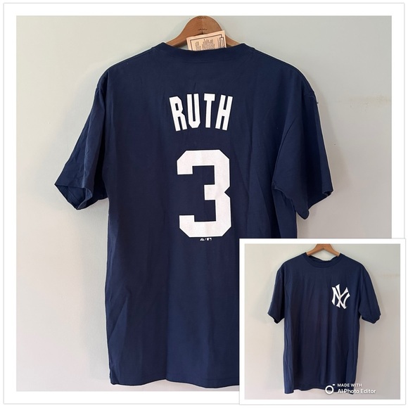 NY Yankees Babe Ruth Jersey Tee Majestic Cooperstown  Limited Release Sz Large - Picture 1 of 8